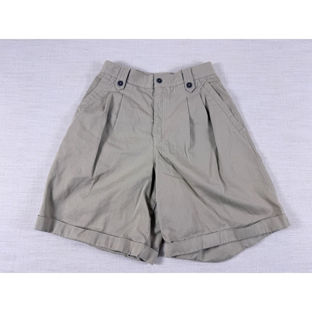 Liz Sport Vintage Pleated Chino Shorts Khaki Tan Cotton Cuffed Size 8